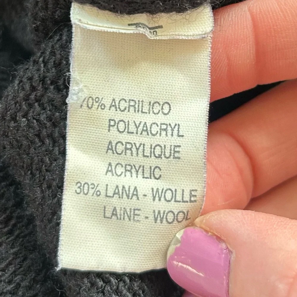 VINTAGE RICA LEWIS Black Wool Blend Quarter Zip Heritage Pullover Sweater Size L - Picture 10 of 11